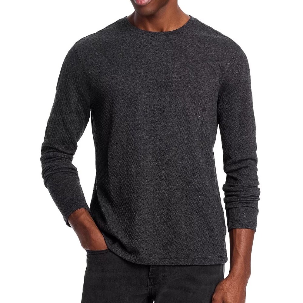 John Varvatos Collection Men's Karl Crinkled Texture LS Crew Tee Shirt Charcoal